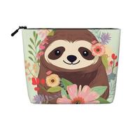 Dwvtfsm Sloth And Flowers Makeup Bag For Women, Waterproof Linen Travel Cosmetic Organizer Lightweight Zipper Travel Toiletry Bag Organizer Makeup Brushes Storage Bag