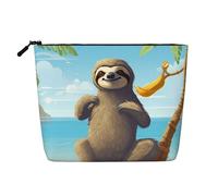Dwvtfsm Sloth On Beach Makeup Bag For Women, Waterproof Linen Travel Cosmetic Organizer Lightweight Zipper Travel Toiletry Bag Organizer Makeup Brushes Storage Bag