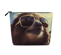 Dwvtfsm Sloth With Sunglasses Makeup Bag For Women, Waterproof Linen Travel Cosmetic Organizer Lightweight Zipper Travel Toiletry Bag Organizer Makeup Brushes Storage Bag