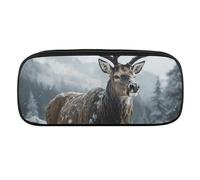 DWVTFSM Snow Elk Large Pencil Bag Waterproof Cute Pen Case Travel Cosmetic Leather Makeup Bag Organizer Pen Holder for Men Women