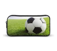 DWVTFSM Soccer Ball On Grassy Pencil Case Pen Bag Large Capacity Cute Pencil Pouch Makeup Cosmetic Bag for Women Men