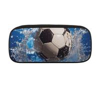 DWVTFSM Soccer Ball Water Large Pencil Bag Waterproof Cute Pen Case Travel Cosmetic Leather Makeup Bag Organizer Pen Holder for Men Women