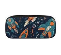 DWVTFSM Space Rocket Pattern Large Pencil Bag Waterproof Cute Pen Case Travel Cosmetic Leather Makeup Bag Organizer Pen Holder for Men Women