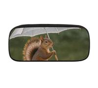DWVTFSM Squirrel Hold A Umbrellas Large Pencil Bag Waterproof Cute Pen Case Travel Cosmetic Leather Makeup Bag Organizer Pen Holder for Men Women, style, One Size