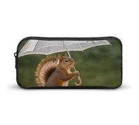 DWVTFSM Squirrel Hold A Umbrellas Pencil Case Pen Bag Large Capacity Cute Pencil Pouch Makeup Cosmetic Bag for Women Men