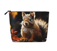 Dwvtfsm Squirrel In The Woods Makeup Bag For Women, Waterproof Linen Travel Cosmetic Organizer Lightweight Zipper Travel Toiletry Bag Organizer Makeup Brushes Storage Bag