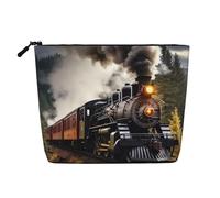 Dwvtfsm Steam Train Makeup Bag For Women, Waterproof Linen Travel Cosmetic Organizer Lightweight Zipper Travel Toiletry Bag Organizer Makeup Brushes Storage Bag