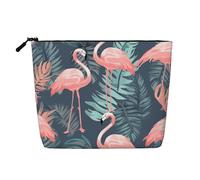 Dwvtfsm Summer Flamingo Palm Leaves Makeup Bag For Women, Waterproof Linen Travel Cosmetic Organizer Lightweight Zipper Travel Toiletry Bag Organizer Makeup Brushes Storage Bag