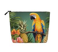 Dwvtfsm Summer Parrot Pineapple Bird Makeup Bag For Women, Waterproof Linen Travel Cosmetic Organizer Lightweight Zipper Travel Toiletry Bag Organizer Makeup Brushes Storage Bag