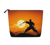 Dwvtfsm Sun Karate Silhouette Makeup Bag For Women, Waterproof Linen Travel Cosmetic Organizer Lightweight Zipper Travel Toiletry Bag Organizer Makeup Brushes Storage Bag