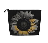 Dwvtfsm Sunflower Black Makeup Bag For Women, Waterproof Linen Travel Cosmetic Organizer Lightweight Zipper Travel Toiletry Bag Organizer Makeup Brushes Storage Bag