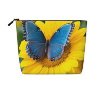 Dwvtfsm Sunflower Blue Butterfly Makeup Bag For Women, Waterproof Linen Travel Cosmetic Organizer Lightweight Zipper Travel Toiletry Bag Organizer Makeup Brushes Storage Bag