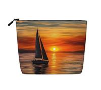 Dwvtfsm Sunrise Sailing Boat Makeup Bag For Women, Waterproof Linen Travel Cosmetic Organizer Lightweight Zipper Travel Toiletry Bag Organizer Makeup Brushes Storage Bag