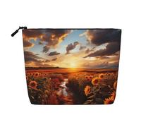 Dwvtfsm Sunset Over Sunflower Field Makeup Bag For Women, Waterproof Linen Travel Cosmetic Organizer Lightweight Zipper Travel Toiletry Bag Organizer Makeup Brushes Storage Bag
