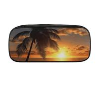 DWVTFSM Sunset Palm Tree Large Pencil Bag Waterproof Cute Pen Case Travel Cosmetic Leather Makeup Bag Organizer Pen Holder for Men Women