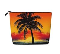 Dwvtfsm Sunset Palm Tree Makeup Bag For Women, Waterproof Linen Travel Cosmetic Organizer Lightweight Zipper Travel Toiletry Bag Organizer Makeup Brushes Storage Bag