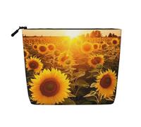 Dwvtfsm Sunshine Sunflower Field Makeup Bag For Women, Waterproof Linen Travel Cosmetic Organizer Lightweight Zipper Travel Toiletry Bag Organizer Makeup Brushes Storage Bag