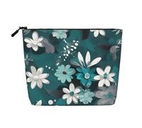 Dwvtfsm Teal Grey And White Floral Makeup Bag For Women, Waterproof Linen Travel Cosmetic Organizer Lightweight Zipper Travel Toiletry Bag Organizer Makeup Brushes Storage Bag