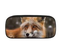 DWVTFSM The Fox Looks Into The Distance Large Pencil Bag Waterproof Cute Pen Case Travel Cosmetic Leather Makeup Bag Organizer Pen Holder for Men Women