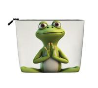 Dwvtfsm The Funny Frog Doing Yoga Makeup Bag For Women, Waterproof Linen Travel Cosmetic Organizer Lightweight Zipper Travel Toiletry Bag Organizer Makeup Brushes Storage Bag