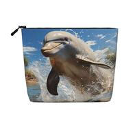 Dwvtfsm There Is A Dolphin Jumping Makeup Bag For Women, Waterproof Linen Travel Cosmetic Organizer Lightweight Zipper Travel Toiletry Bag Organizer Makeup Brushes Storage Bag