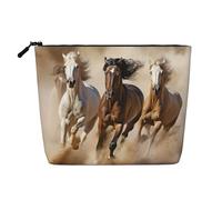 Dwvtfsm Three Running Horses Makeup Bag For Women, Waterproof Linen Travel Cosmetic Organizer Lightweight Zipper Travel Toiletry Bag Organizer Makeup Brushes Storage Bag