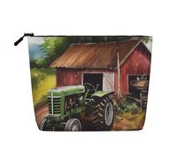 Dwvtfsm Tractor On The Farm Makeup Bag For Women, Waterproof Linen Travel Cosmetic Organizer Lightweight Zipper Travel Toiletry Bag Organizer Makeup Brushes Storage Bag