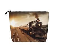 Dwvtfsm Train And Railway Makeup Bag For Women, Waterproof Linen Travel Cosmetic Organizer Lightweight Zipper Travel Toiletry Bag Organizer Makeup Brushes Storage Bag