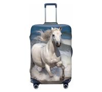 DWVTFSM Travel Luggage Cover Elastic Anti-Scratch Suitcase Protector Washable Travel Suitcase Cover White Horse Running On The Sea Luggage Protector Fits 18-32 Inch Suitcase, Black, XL
