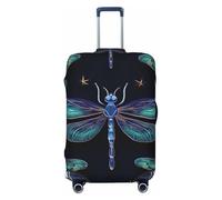 DWVTFSM Travel Luggage Cover Elastic Anti-Scratch Suitcase Protector Washable Travel Suitcase Cover Dragonfly Pattern Dark Blue Luggage Protector Fits 18-32 Inch Suitcase, Black, L