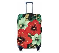DWVTFSM Travel Luggage Cover Elastic Anti-Scratch Suitcase Protector Washable Travel Suitcase Cover Green And Red Flowers Luggage Protector Fits 18-32 Inch Suitcase, Black, XL