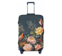 DWVTFSM Travel Luggage Cover Elastic Anti-Scratch Suitcase Protector Washable Travel Suitcase Cover Flowers Birds Luggage Protector Fits 18-32 Inch Suitcase, Black, M