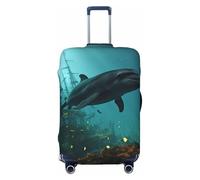 DWVTFSM Travel Luggage Cover Elastic Anti-Scratch Suitcase Protector Washable Travel Suitcase Cover Dolphins Ruined Wreckage Underwater Luggage Protector Fits 18-32 Inch Suitcase, Black, M