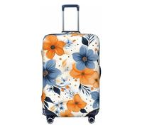 DWVTFSM Travel Luggage Cover Elastic Anti-Scratch Suitcase Protector Washable Travel Suitcase Cover Blue And Orange Flowers Luggage Protector Fits 18-32 Inch Suitcase, Black, M