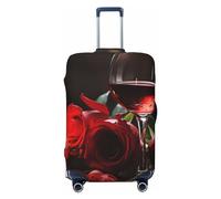 DWVTFSM Travel Luggage Cover Elastic Anti-Scratch Suitcase Protector Washable Travel Suitcase Cover Red Rose Wine Glass And Candle Luggage Protector Fits 18-32 Inch Suitcase, Black, S