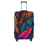 DWVTFSM Travel Luggage Cover Elastic Anti-Scratch Suitcase Protector Washable Travel Suitcase Cover Colorful Tropical Leaves Pattern Luggage Protector Fits 18-32 Inch Suitcase, Black, XL