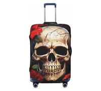 DWVTFSM Travel Luggage Cover Elastic Anti-Scratch Suitcase Protector Washable Travel Suitcase Cover Skull Rose-Red Luggage Protector Fits 18-32 Inch Suitcase, Black, XL