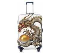 DWVTFSM Travel Luggage Cover Elastic Anti-Scratch Suitcase Protector Washable Travel Suitcase Cover Chinese Dragon With Pearl Luggage Protector Fits 18-32 Inch Suitcase, Black, L