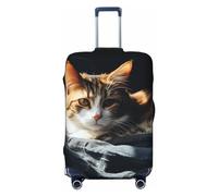 DWVTFSM Travel Luggage Cover Elastic Anti-Scratch Suitcase Protector Washable Travel Suitcase Cover Resting Cat Luggage Protector Fits 18-32 Inch Suitcase, Black, L