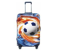 DWVTFSM Travel Luggage Cover Elastic Anti-Scratch Suitcase Protector Washable Travel Suitcase Cover Soccer Ball In Blue And White Swirls Luggage Protector Fits 18-32 Inch Suitcase, Black, M