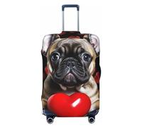 DWVTFSM Travel Luggage Cover Elastic Anti-Scratch Suitcase Protector Washable Travel Suitcase Cover French Bulldog Holding A Red Heart Luggage Protector Fits 18-32 Inch Suitcase, Black, S