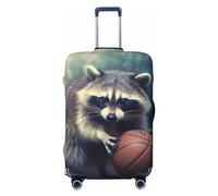 DWVTFSM Travel Luggage Cover Elastic Anti-Scratch Suitcase Protector Washable Travel Suitcase Cover Funny Raccoon Basketball Luggage Protector Fits 18-32 Inch Suitcase, Black, XL