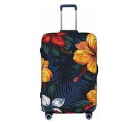 DWVTFSM Travel Luggage Cover Elastic Anti-Scratch Suitcase Protector Washable Travel Suitcase Cover Realistic Hawaiian Flowers Luggage Protector Fits 18-32 Inch Suitcase, Black, XL