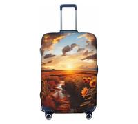 DWVTFSM Travel Luggage Cover Elastic Anti-Scratch Suitcase Protector Washable Travel Suitcase Cover Sunset Over Sunflower Field Luggage Protector Fits 18-32 Inch Suitcase, Black, S