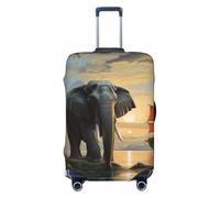 DWVTFSM Travel Luggage Cover Elastic Anti-Scratch Suitcase Protector Washable Travel Suitcase Cover Elephant Look At The Sailboat Luggage Protector Fits 18-32 Inch Suitcase, Black, XL