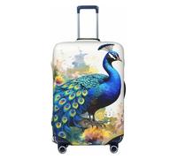 DWVTFSM Travel Luggage Cover Elastic Anti-Scratch Suitcase Protector Washable Travel Suitcase Cover Peacock Watercolor Painting Luggage Protector Fits 18-32 Inch Suitcase, Black, S