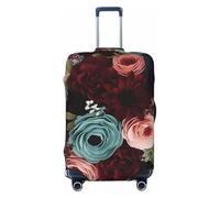 DWVTFSM Travel Luggage Cover Elastic Anti-Scratch Suitcase Protector Washable Travel Suitcase Cover Maroon And Navy Flowers Luggage Protector Fits 18-32 Inch Suitcase, Black, M