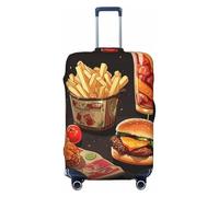 DWVTFSM Travel Luggage Cover Elastic Anti-Scratch Suitcase Protector Washable Travel Suitcase Cover Chicken Leg Burger Drink Luggage Protector Fits 18-32 Inch Suitcase, Black, S