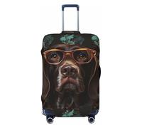 DWVTFSM Travel Luggage Cover Elastic Anti-Scratch Suitcase Protector Washable Travel Suitcase Cover German Shorthaired Pointer In Glasses Luggage Protector Fits 18-32 Inch Suitcase, Black, XL