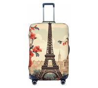DWVTFSM Travel Luggage Cover Elastic Anti-Scratch Suitcase Protector Washable Travel Suitcase Cover Paris Vintage Floral Luggage Protector Fits 18-32 Inch Suitcase, Black, L